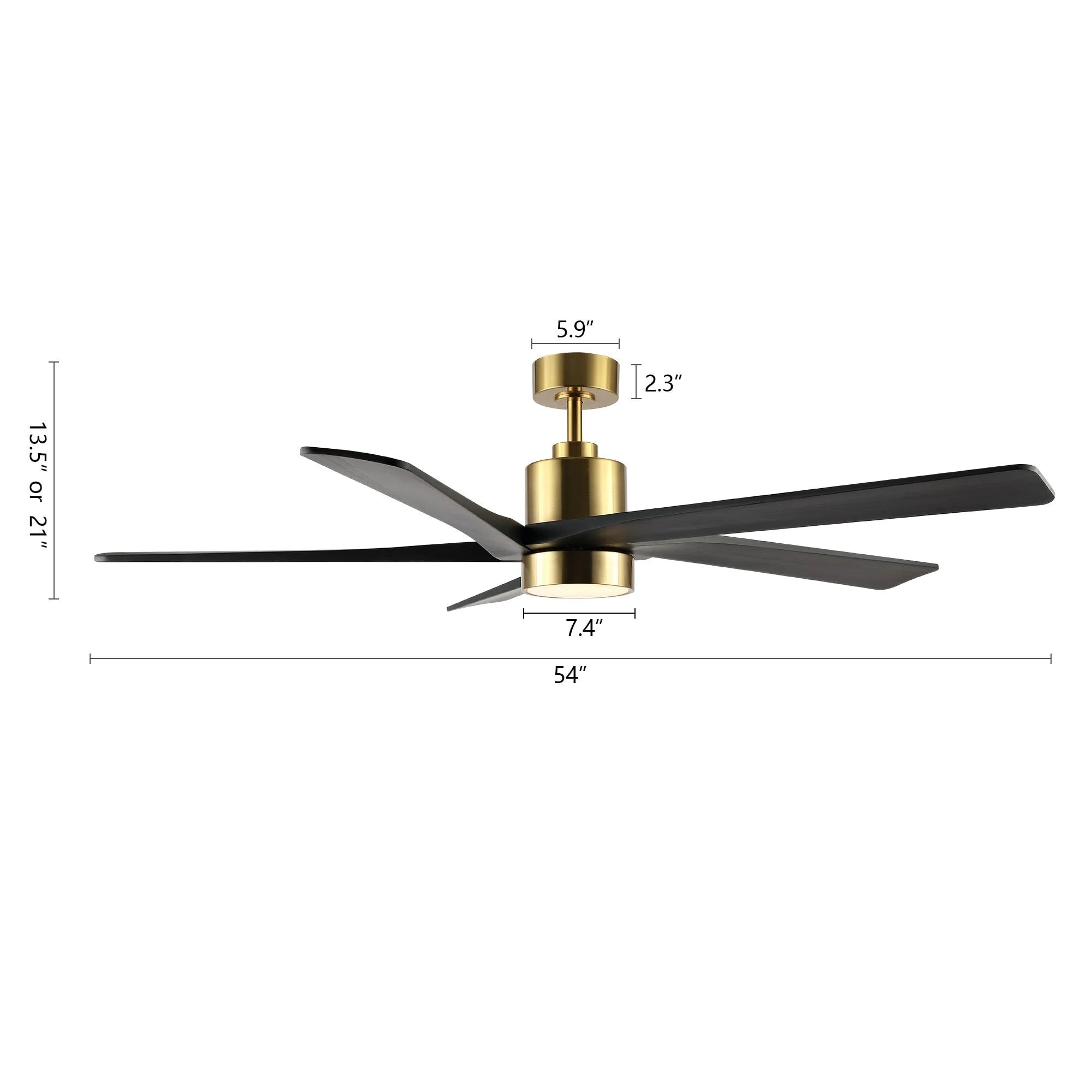 WINGBO 54 DC Ceiling Fan with Lights and Remote Control, 5 Reversible Carved Wood Blades Brass/Black for Bedroom, Living Room & Home Comfort